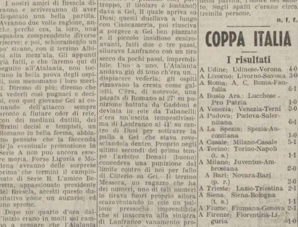 Atalanta-Brescia 2-2 (1-2)                                dopo tempi supplementari